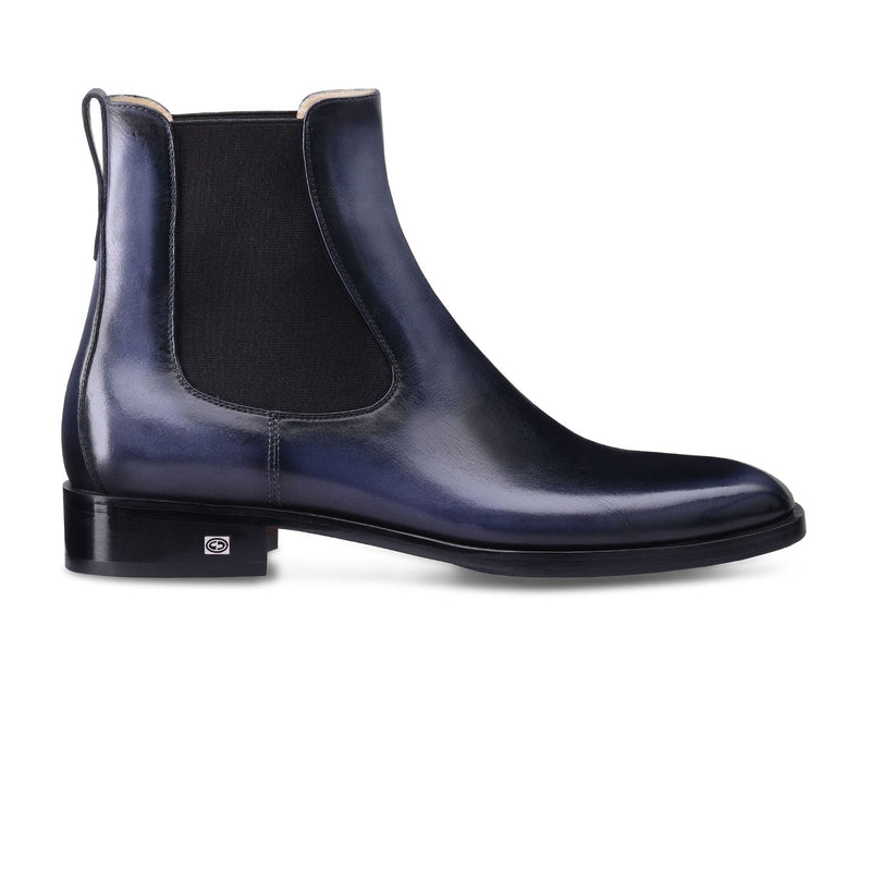 Blue Patina Leather Chelsea Boots