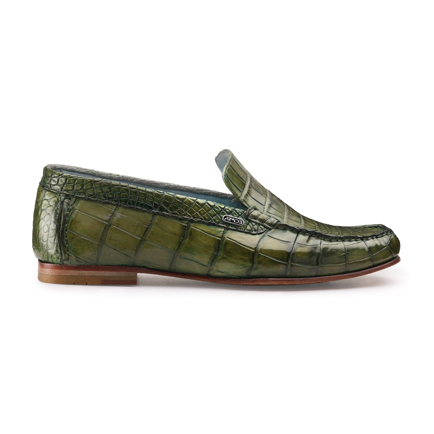 Olivine leather moccasins