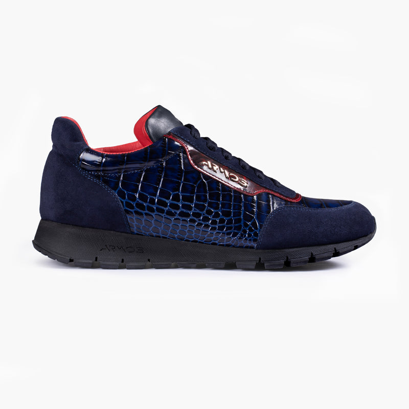 Men's Blue Croc-Effect Leather Sneaker