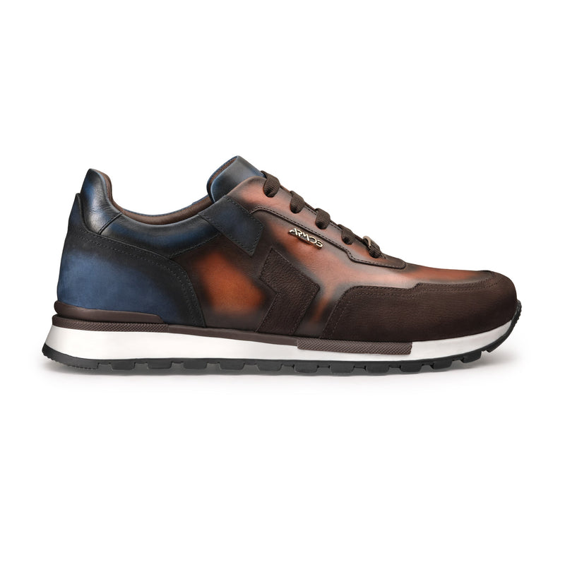 Men's Brown and Blue Leather Sneaker