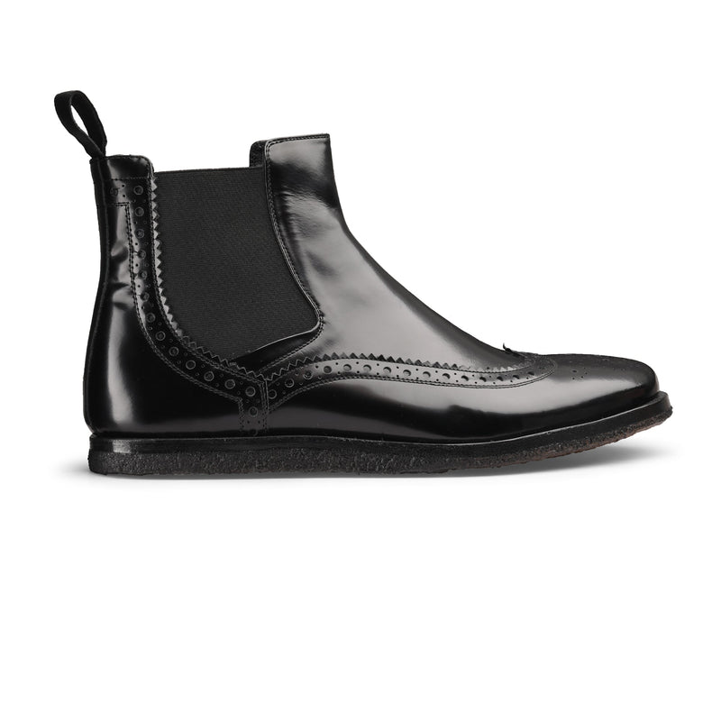 Black Semi-Patent Ankle Boots with Brogue Pattern