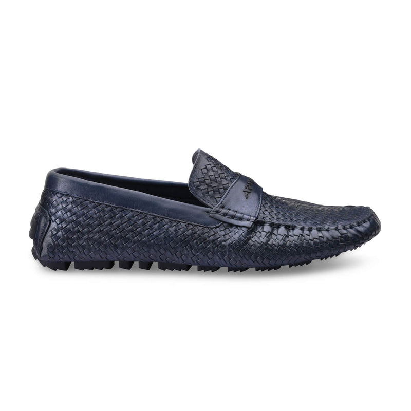 Blue woven moccasins