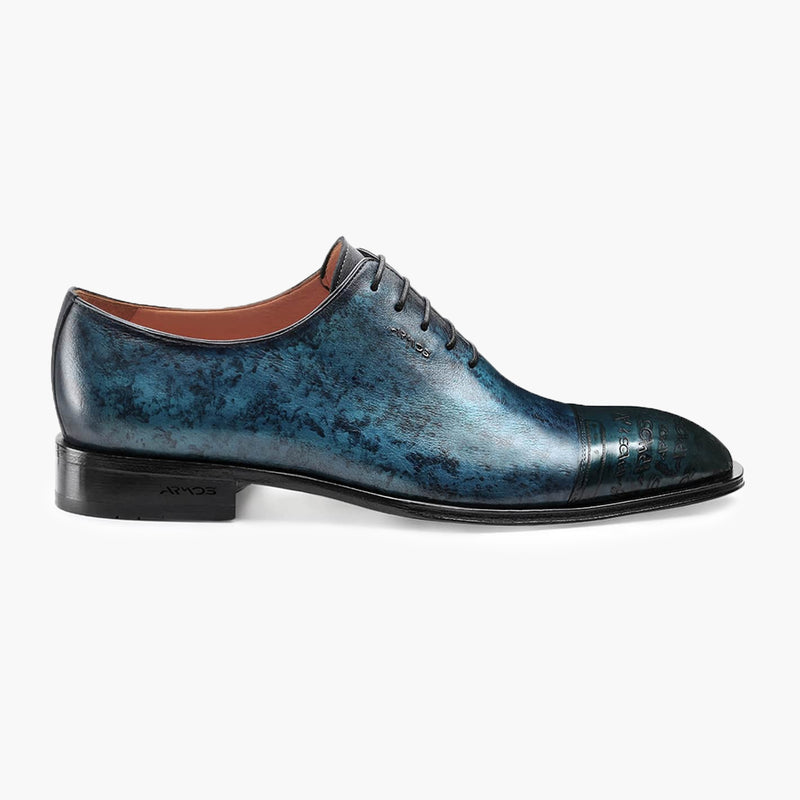 Men's Blue Patina Leather Oxford Lace-up