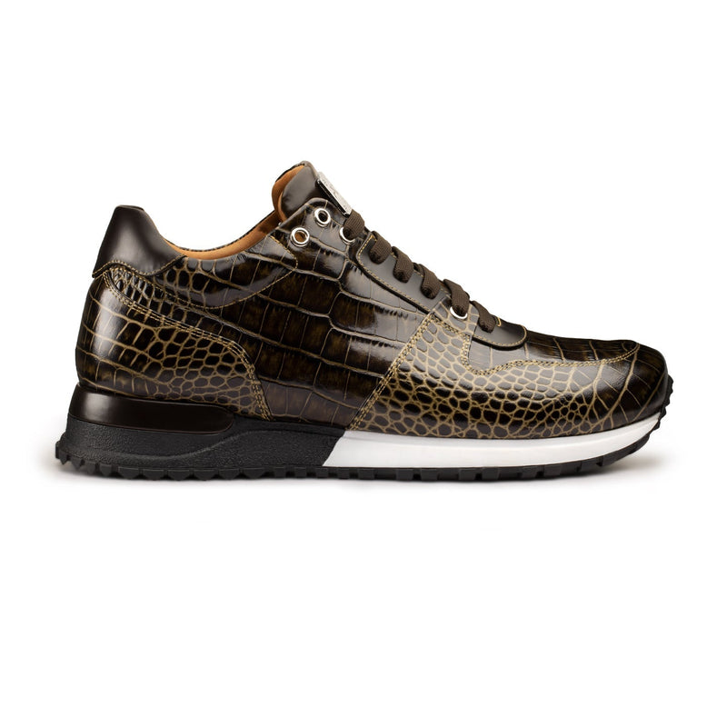 Men's Brown Croc-Print Leather Sneaker