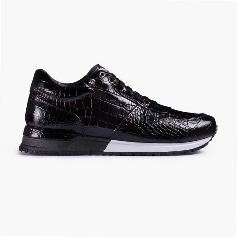 Men's Black Croc-Print Leather Sneaker