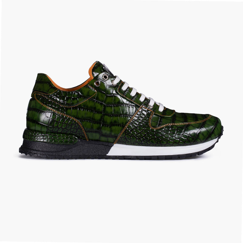 Men's Green Croc-Print Leather Sneaker