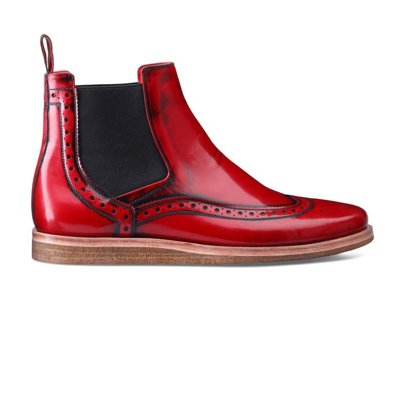 Red Semi-Patent Ankle Boots with Brogue Pattern