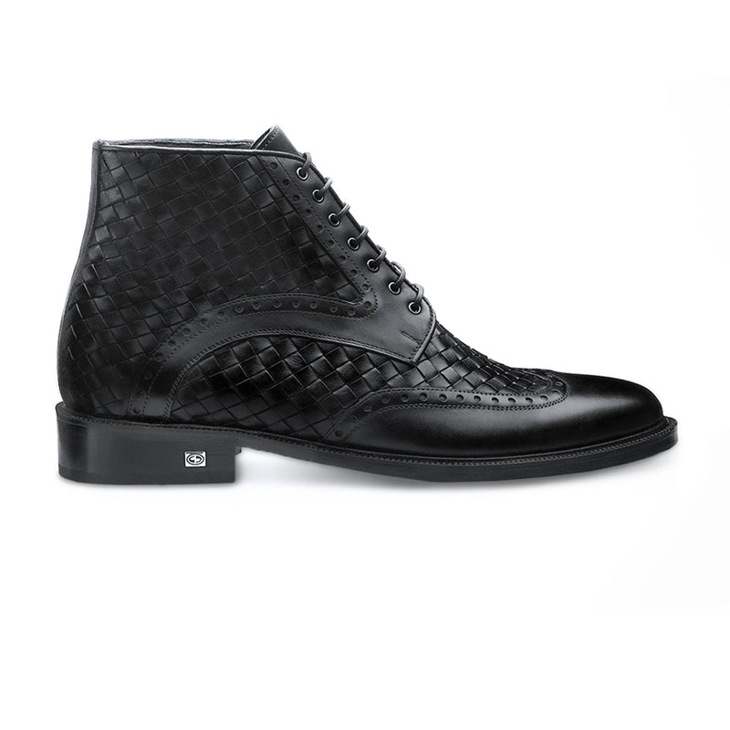 Black woven leather boots