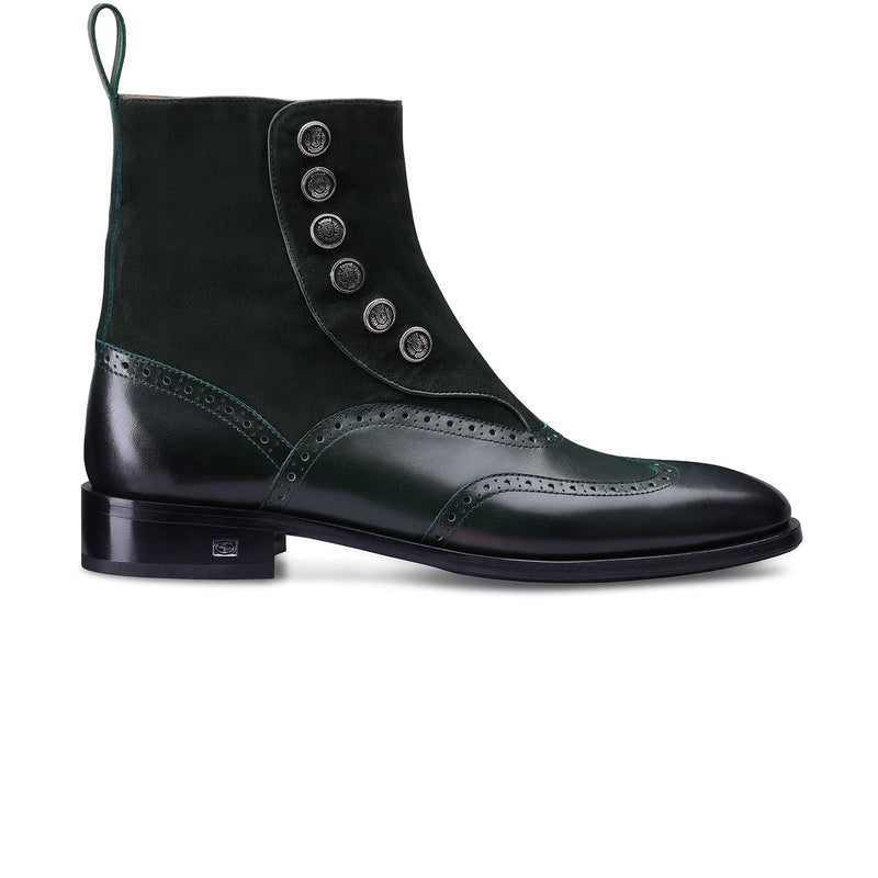 Green Suede & Leather Brogue High-Top Boots