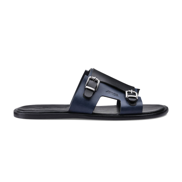 Black and blue flip flops