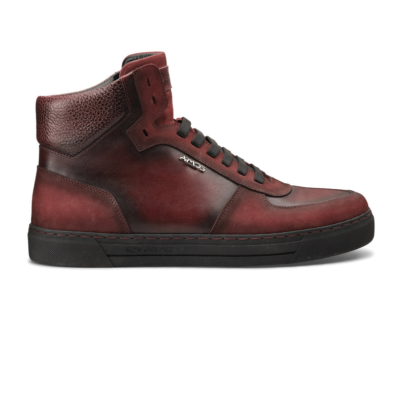 Burgundy Patina-Effect Nubuck and Leather Boots