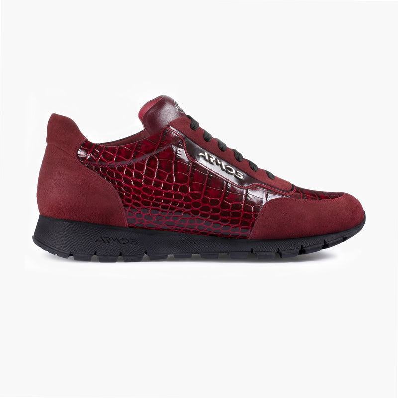 Men's Maroon Croc-Effect Leather Sneaker