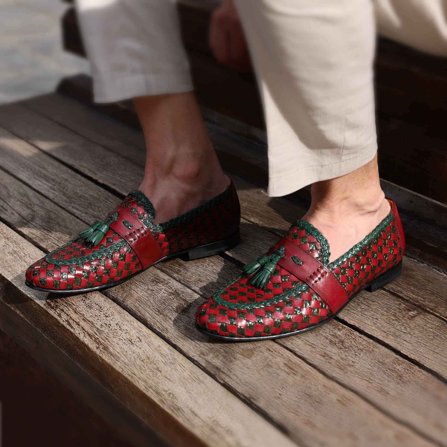 Red-green loafers