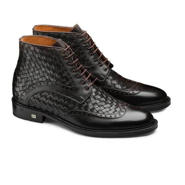 Men's brown woven boots