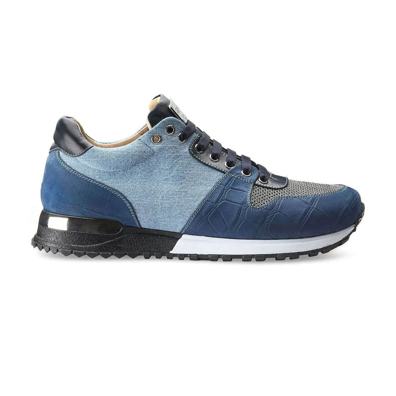 Men's Denim Croc-Effect Matte Sneaker