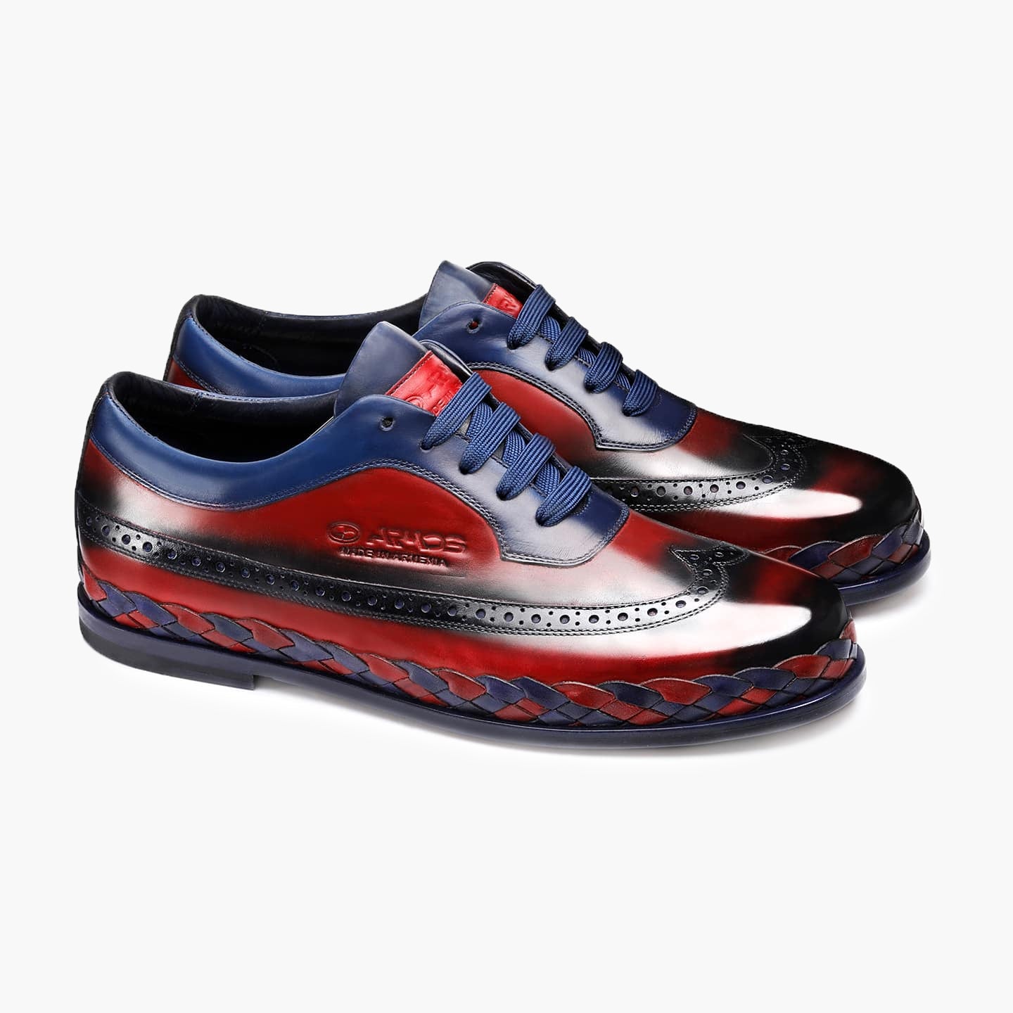 Men's Blue & Red Leather Brogue Sneaker