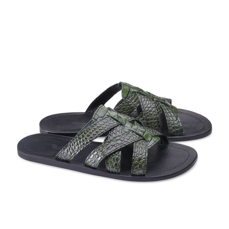 Green leather flip flops