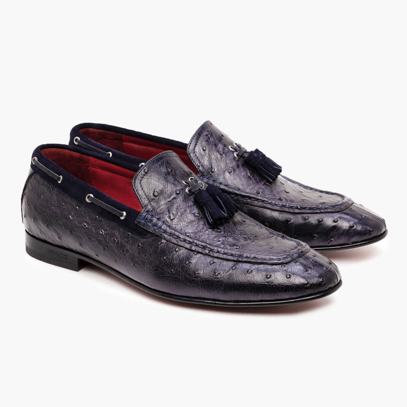 Ostrich leather ink loafers