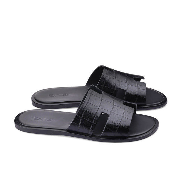 Black Leather Slippers