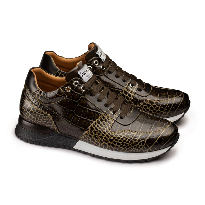 Men's Brown Croc-Print Leather Sneaker