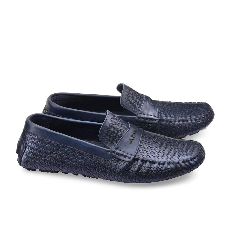 Blue woven moccasins