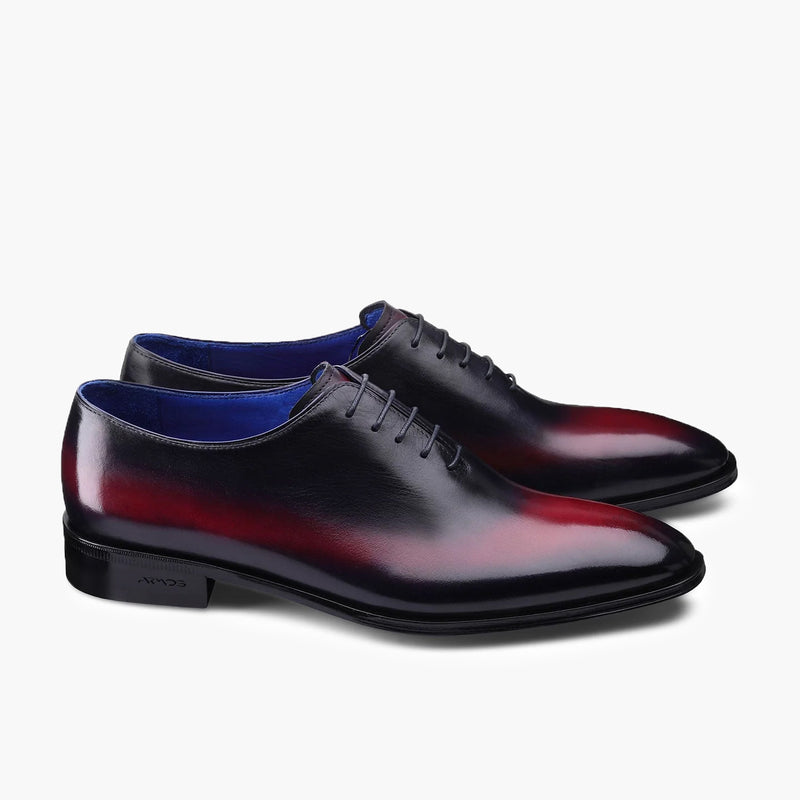 Men's Black & Red Leather Oxford Lace-Up