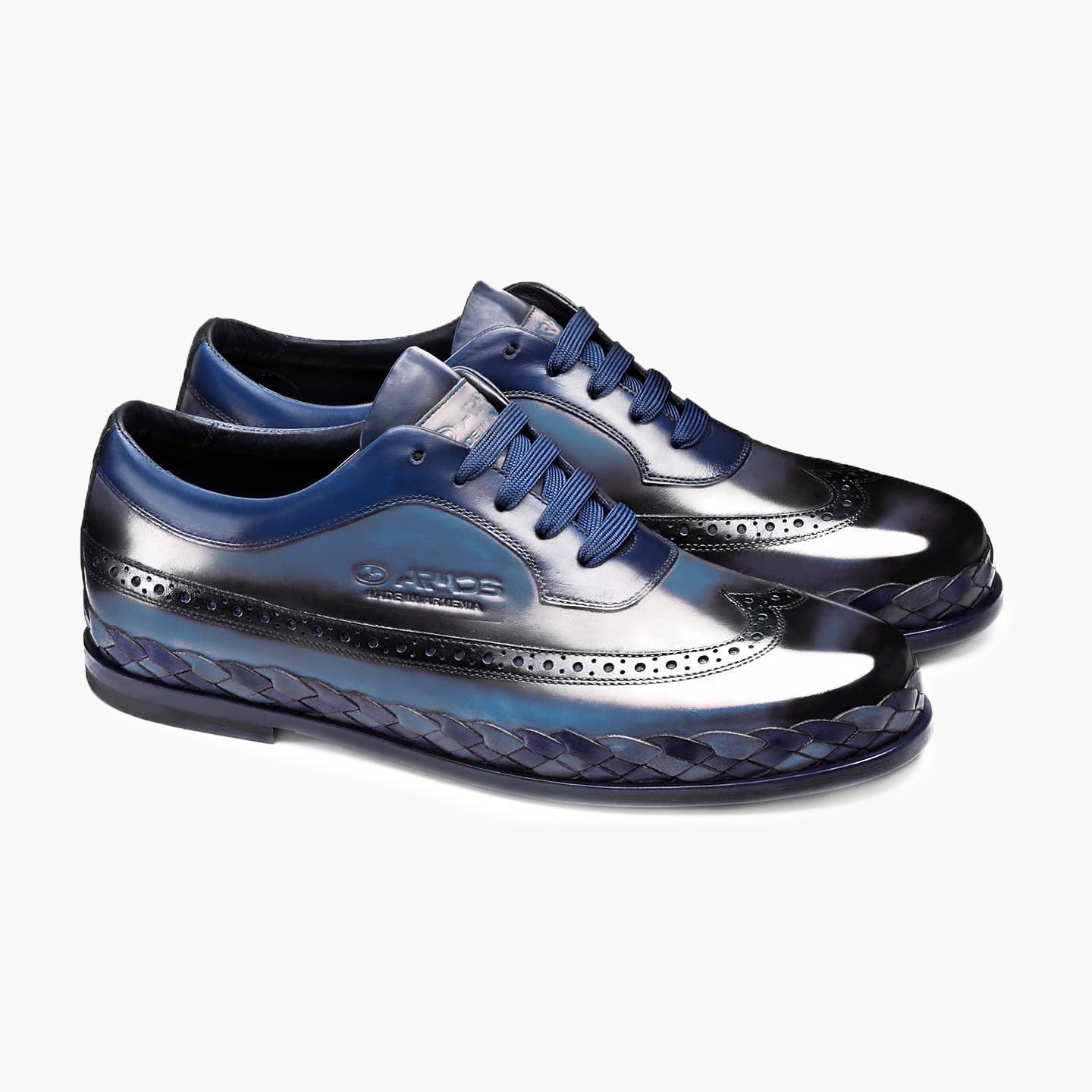 Men's Blue Brogue Leather Sneaker