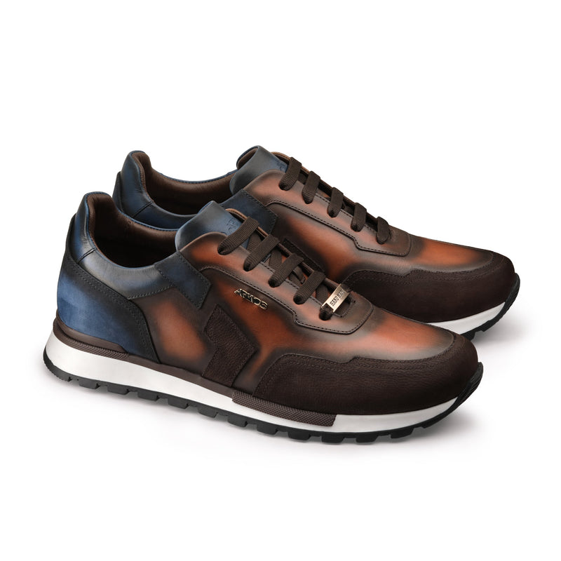 Men's Brown and Blue Leather Sneaker