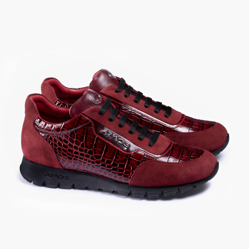 Men's Maroon Croc-Effect Leather Sneaker