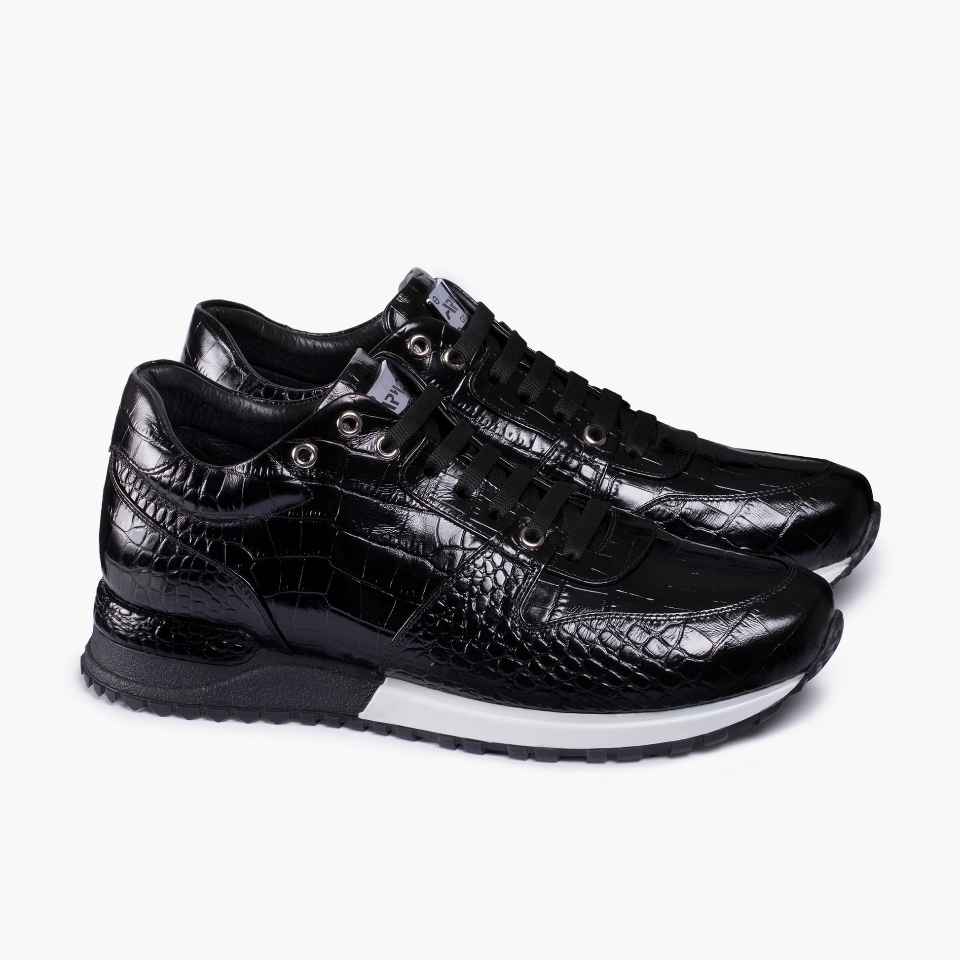 Men's Black Croc-Print Leather Sneaker