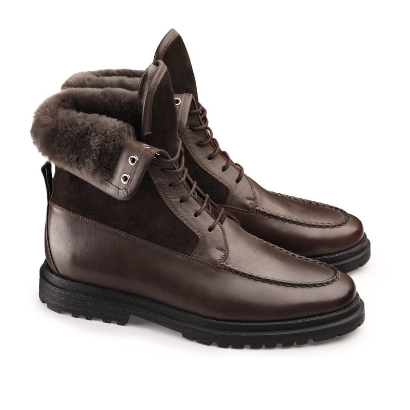 Brown Leather Derby Winter Boots