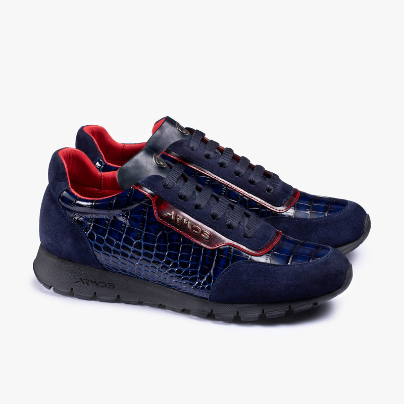 Men's Blue Croc-Effect Leather Sneaker