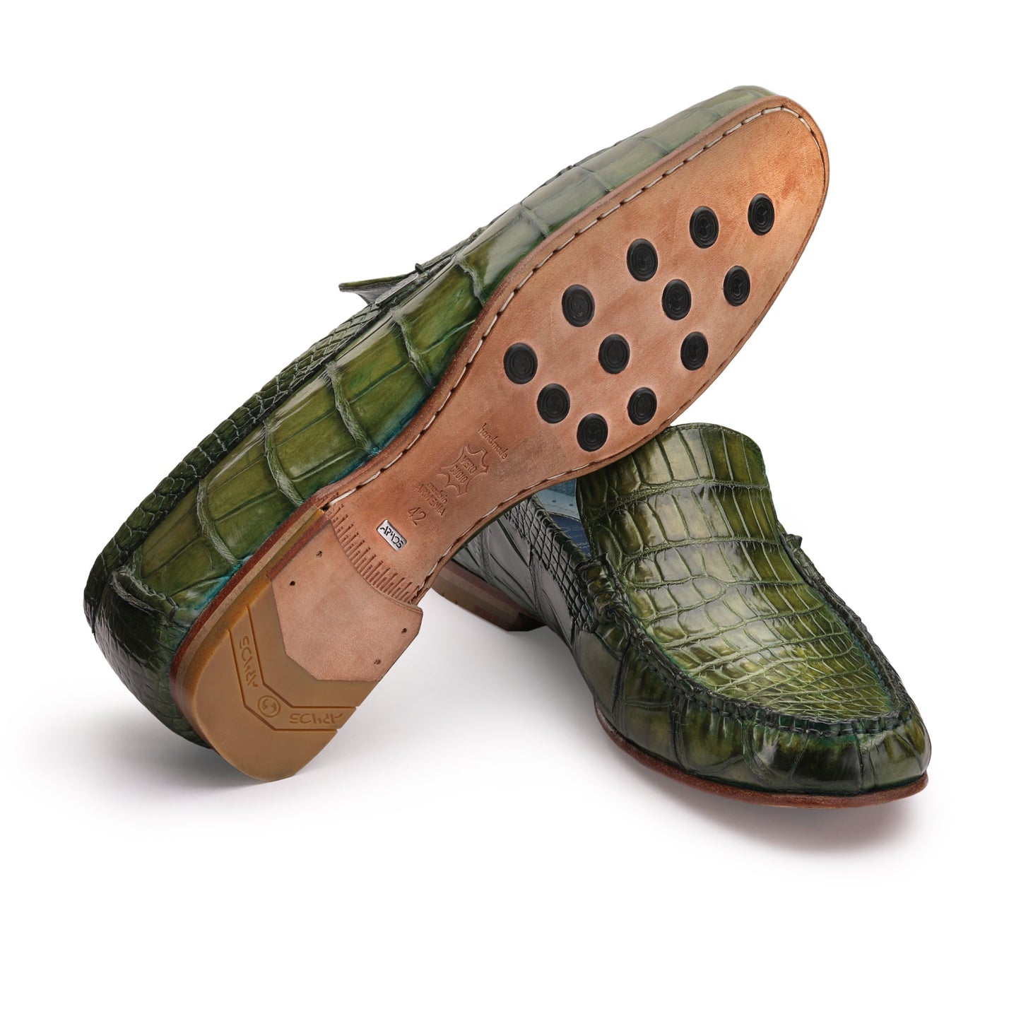 Olivine leather moccasins