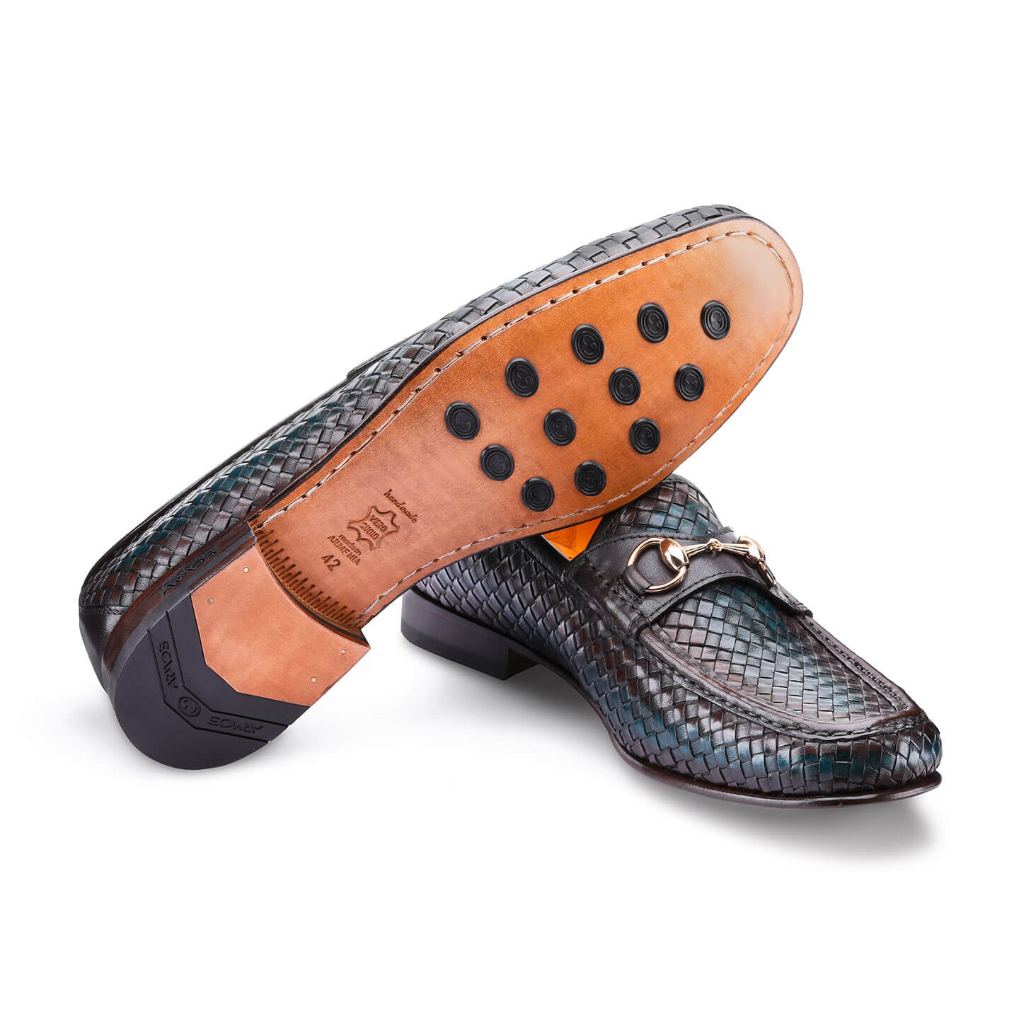 Patinated woven loafers