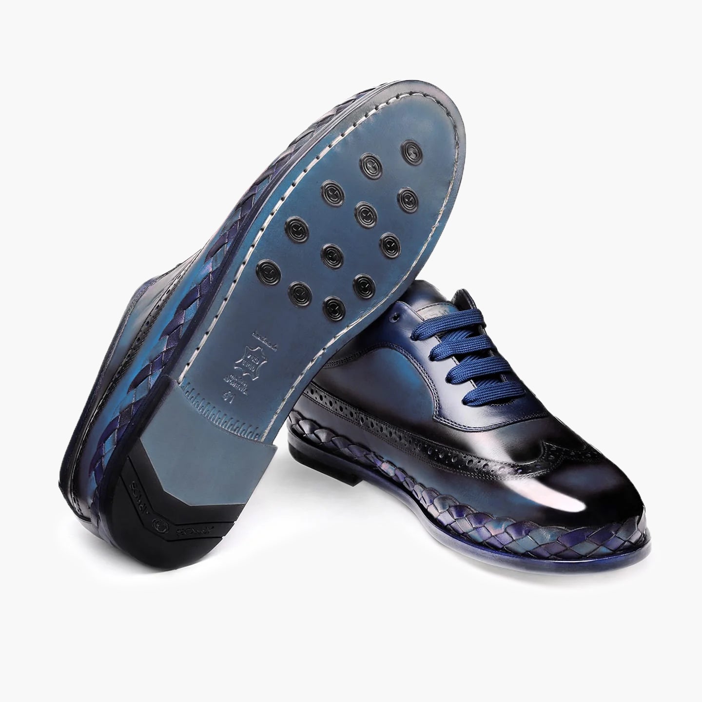 Men's Blue Brogue Leather Sneaker