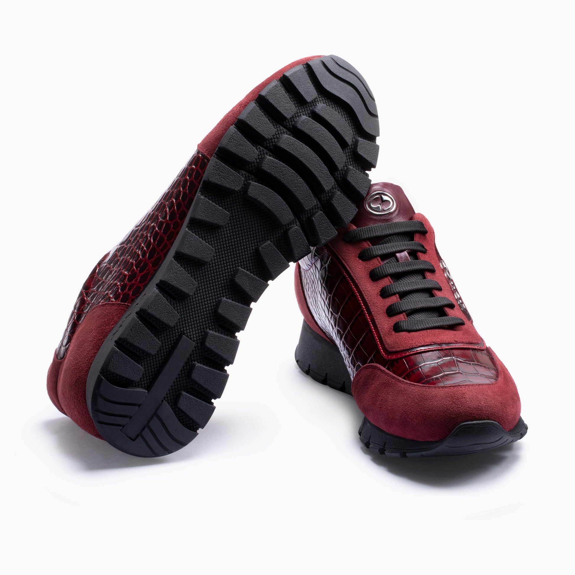 Men's Maroon Croc-Effect Leather Sneaker