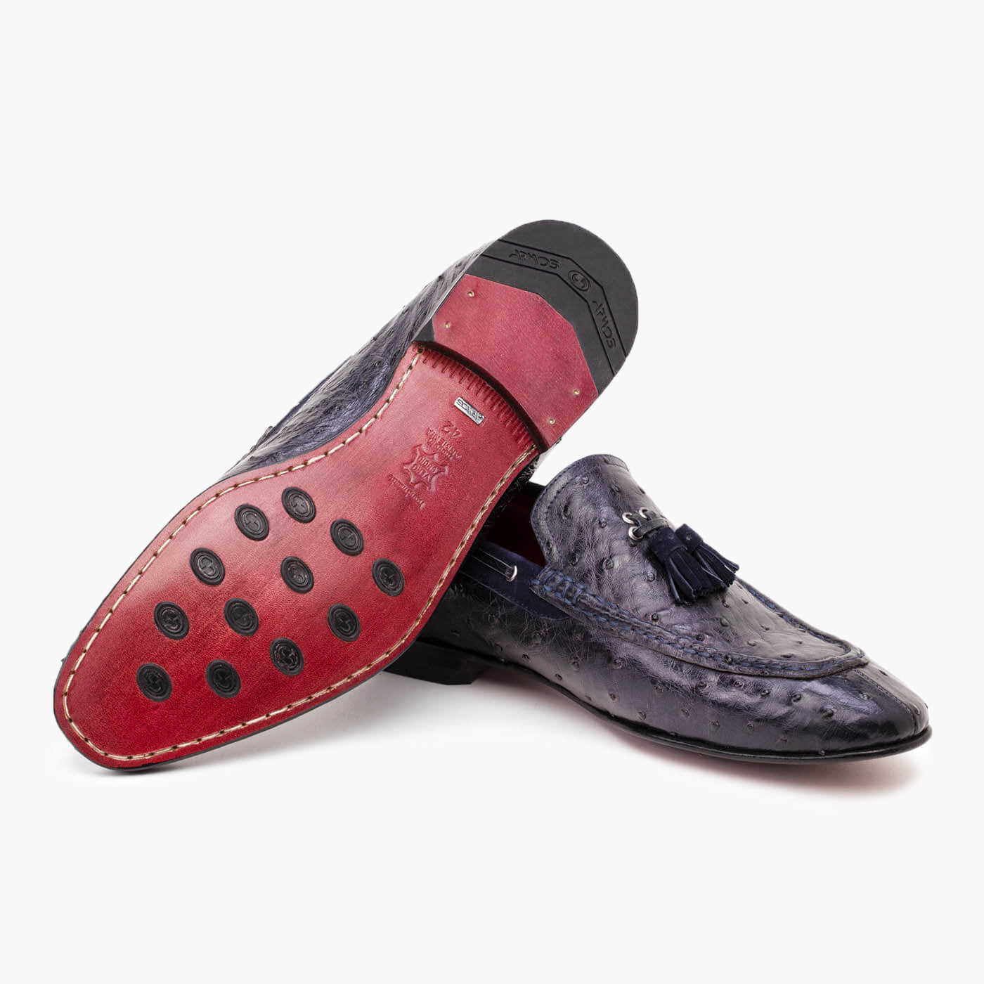 Ostrich leather ink loafers