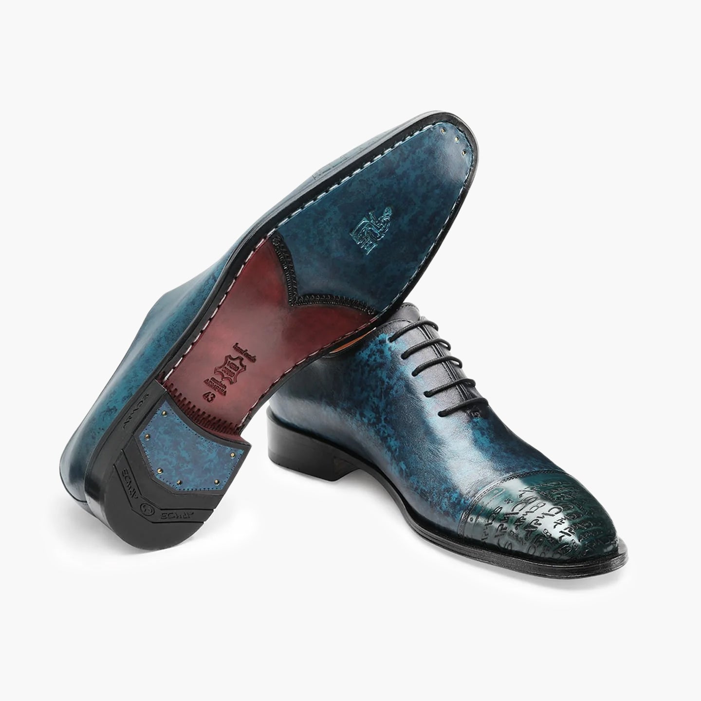 Men's Blue Patina Leather Oxford Lace-up