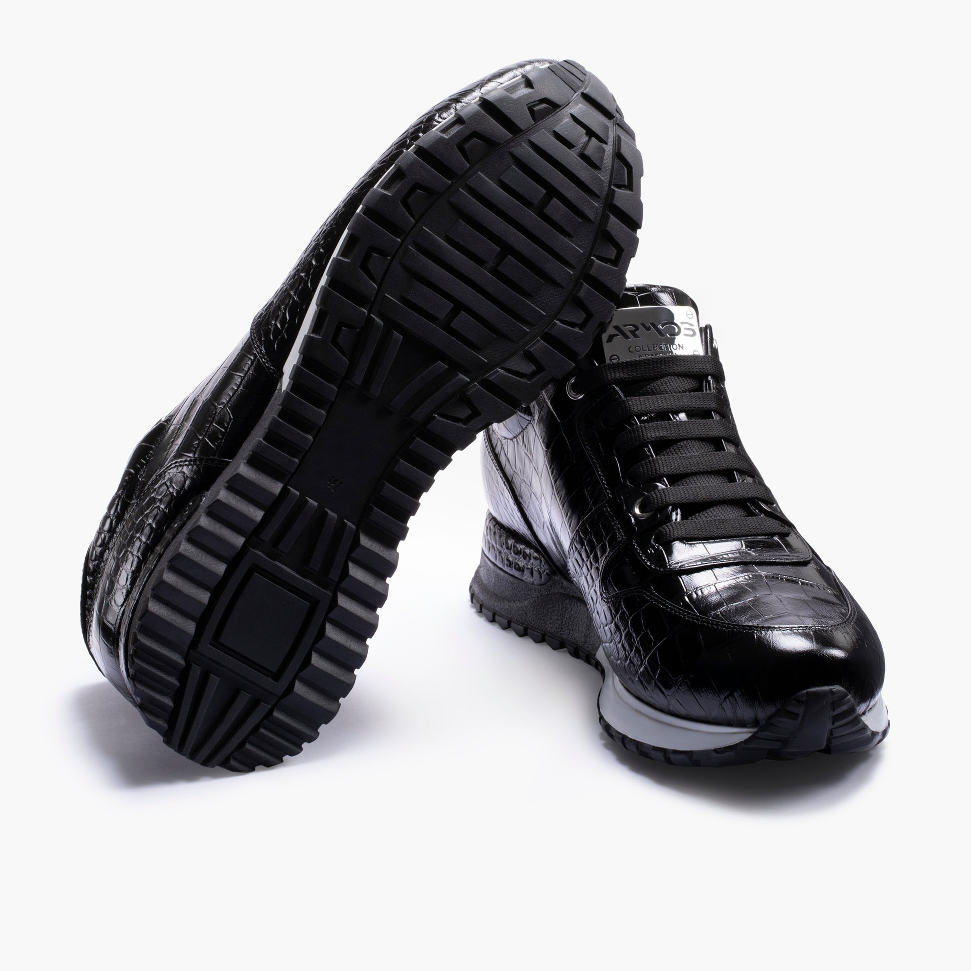 Men's Black Croc-Print Leather Sneaker