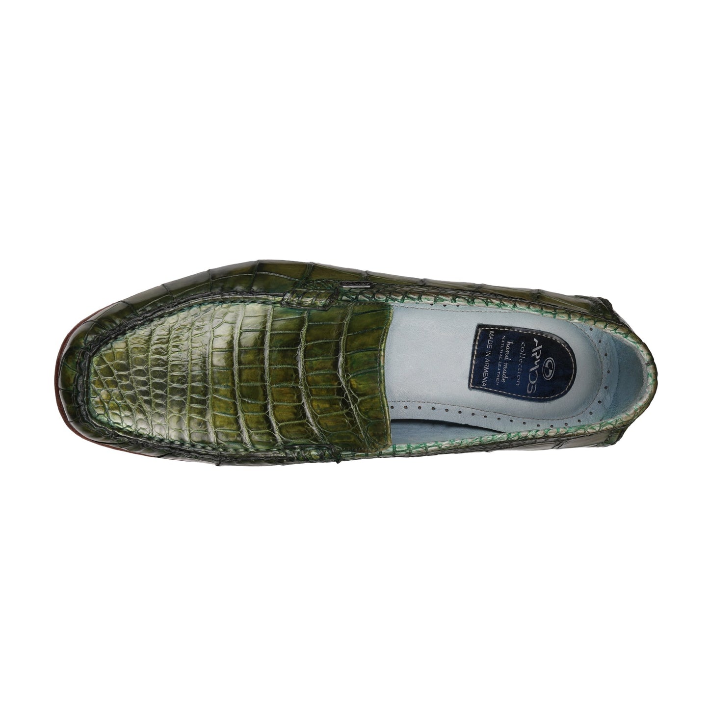 Olivine leather moccasins