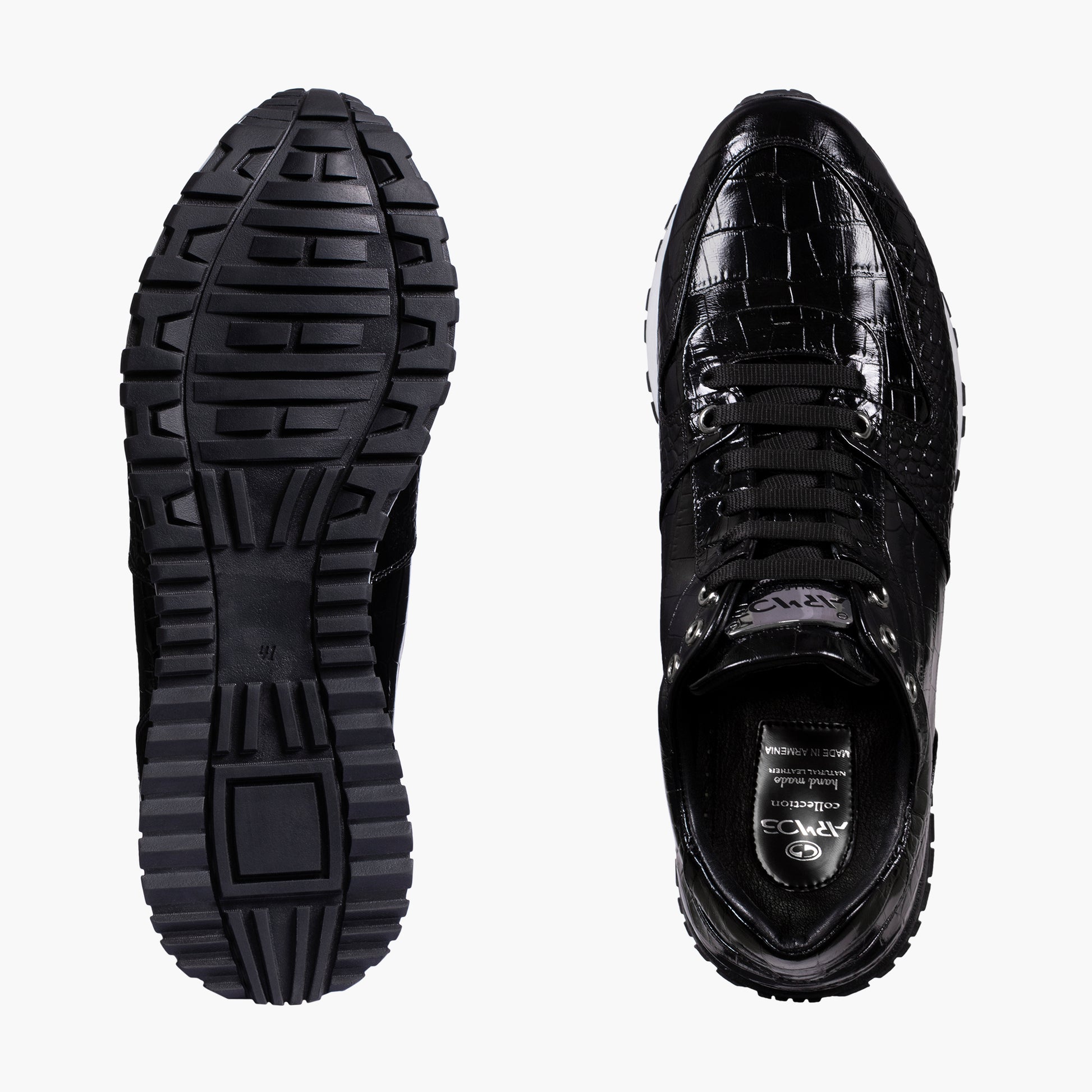 Men's Black Croc-Print Leather Sneaker