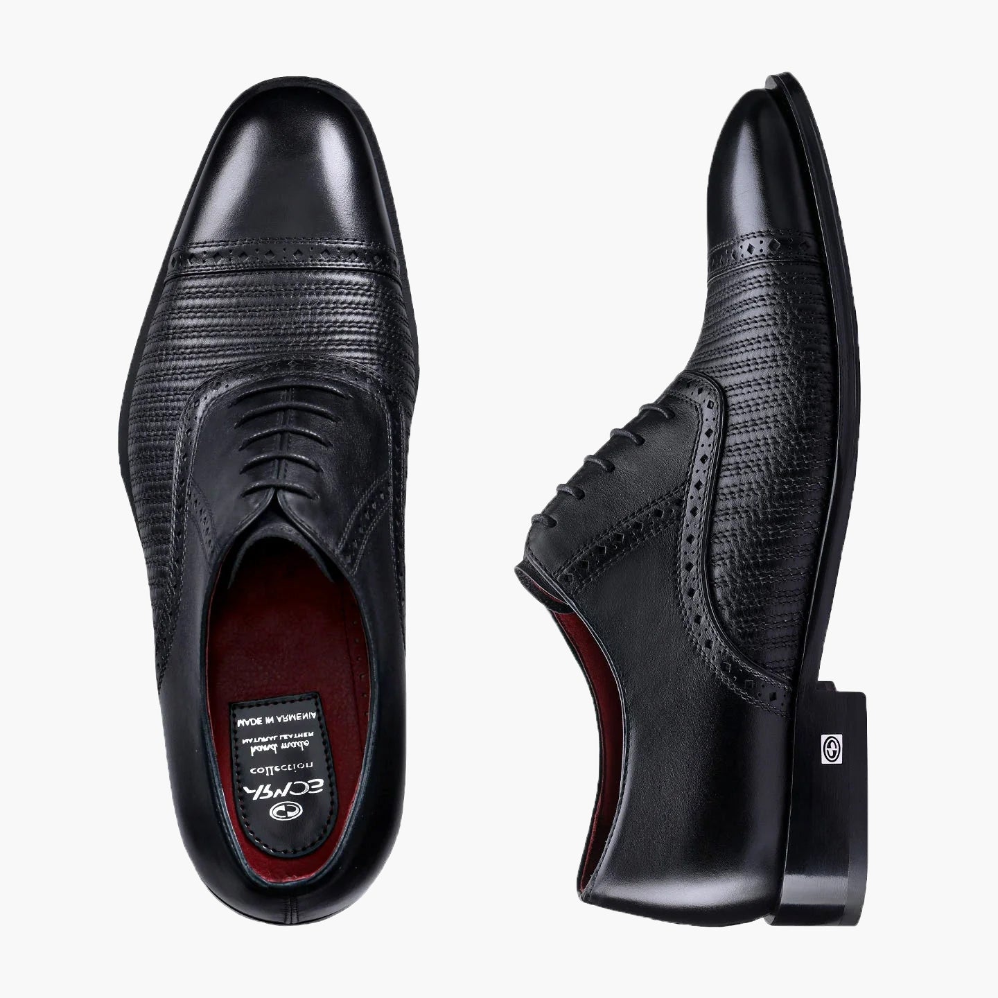 Men's Black Leather Stitched Oxfords