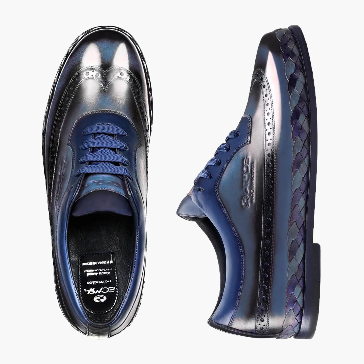 Men's Blue Brogue Leather Sneaker