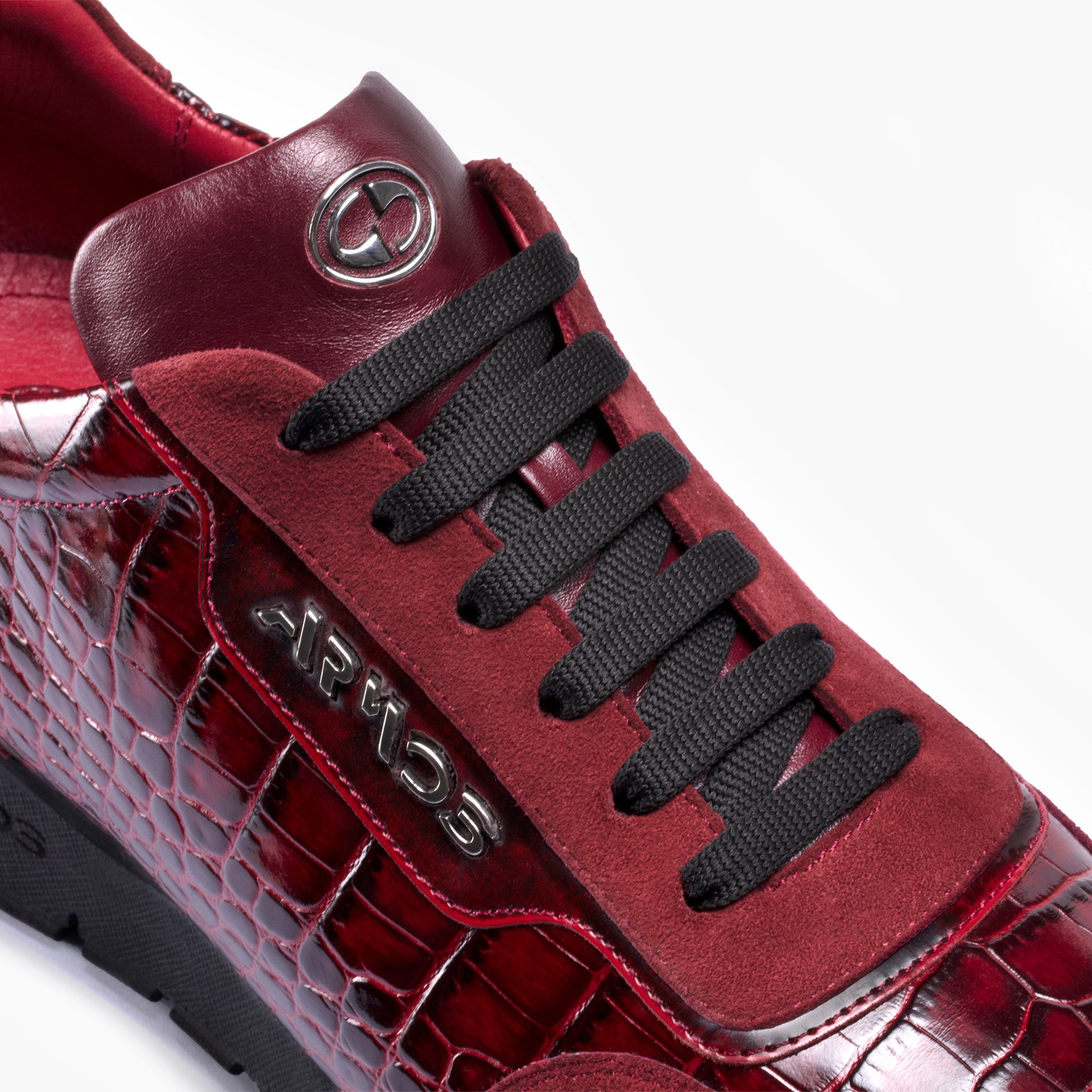 Men's Maroon Croc-Effect Leather Sneaker