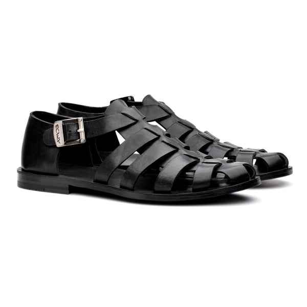 Black leather sandals