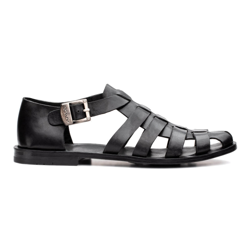 Black leather sandals