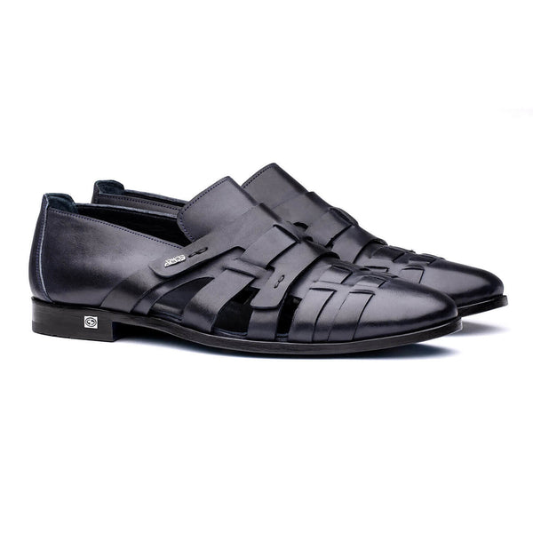 Black leather sandals