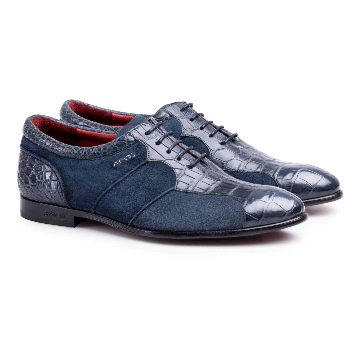 Crocodile leather and suede blue lace-ups