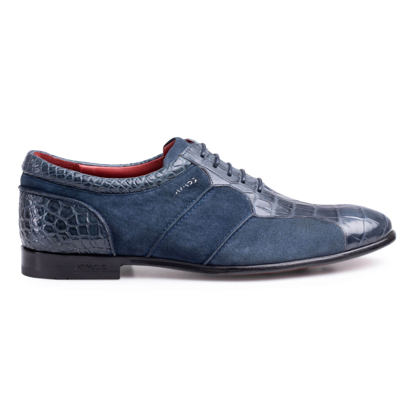 Crocodile leather and suede blue lace-ups