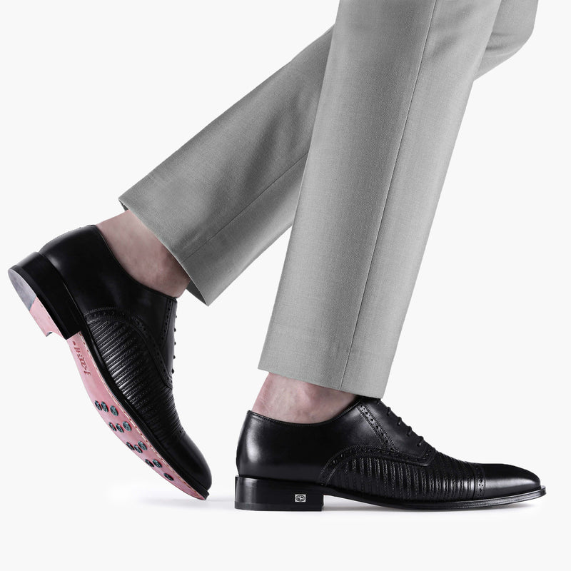 Men's Black Leather Stitched Oxfords